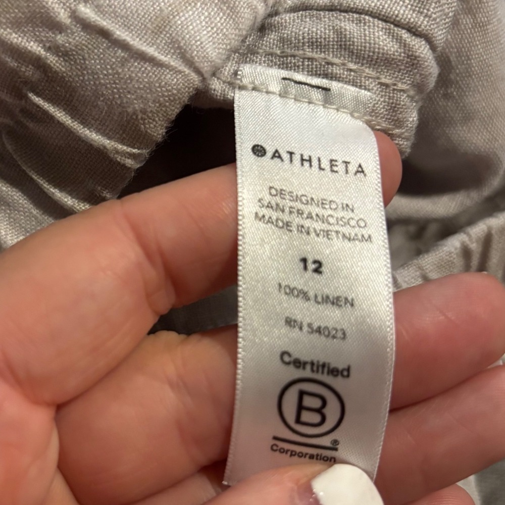 Athleta Cabo Tide Linen Jogger Pants Beige Camo Size 12 Drawstring Casual Travel - Picture 5 of 5